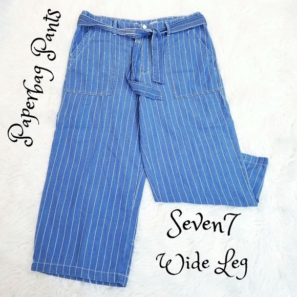 Seven7 Pants - NWT Seven7 Wide Leg Paperbag Pinstripe Pants